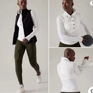 Athleta White Button Down Shirt with Black Details